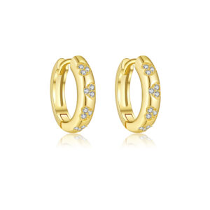 925 Silver Gold-Plated Heart Cluster Set CZ Huggie Earrings-MME1200