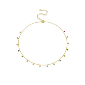 925 Silver Gold-Plated Multicolor Gem Dangle Choker Necklace-MMN063