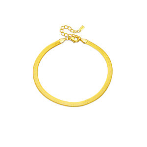 925 Silver 18K Gold Plated Herringbone Chain Bracelet, Size 15+3cm, Width 3.3mm-MMB10