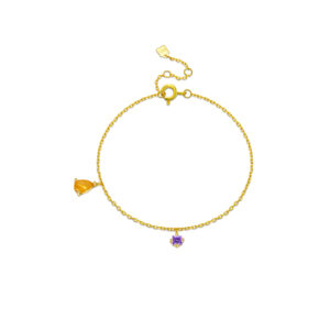 925 Silver 18K Gold Plated Pear & Square CZ Bracelet, Size 15+3cm, Pear CZ 4.5mm, Square CZ 3mm-MMB22