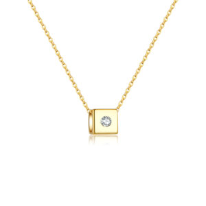 925 Silver Gold-Plated Square Gem Pendant Necklace-MMN170