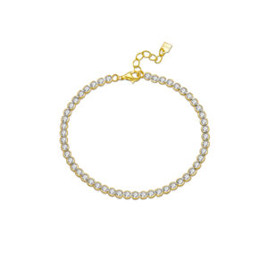 925 Silver 18K Gold Plated CZ Bezel Tennis Bracelet, Size 15+3cm, Width 2.5mm-MMB35