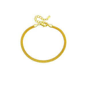 925 Silver 18K Gold Plated Foxtail Chain Bracelet, Size 15+3cm, Width 3mm-MMB36