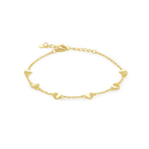925 Silver 18K Gold Plated 3D Folded Heart Bracelet, Size 15+3cm, Heart 5mm-MMB51