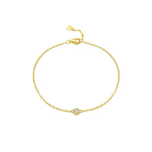 925 Silver 18K Gold Plated Bezel CZ Bracelet, Size 16.5/18cm, CZ 4mm-MMB56