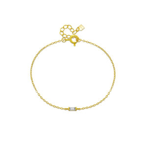 925 Silver 18K Gold Plated Baguette CZ Bracelet, Size 15+3cm, Charm 2×5mm-MMB59