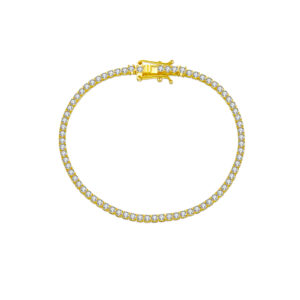 925 Silver 18K Gold Plated CZ Tennis Bracelet, Size 16.5/18cm, Width 2mm-MMB61