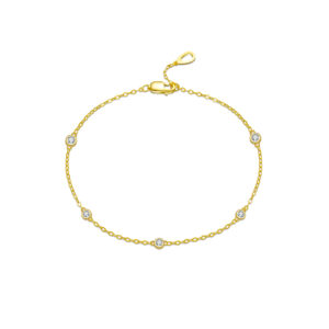 925 Silver Gold Plated Bezel Set CZ Station Bracelet 5pcs Set, Size 16+1.5cm, Stone 2.5mm-MMB77