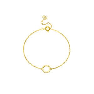 925 Silver Gold Plated Open Circle Bracelet, Size 15+3cm, Charm 10mm, Cut 2.5mm-MMB91