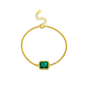 925 Silver Gold-Plated Emerald Statement Bracelet,Size 18cm, Charm 9.5x11.5mm-MMB110