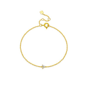 925 Silver Gold Plated Dainty 3 CZ Trio Bracelet, Size 15+3cm, Stone 6mm-MMB114