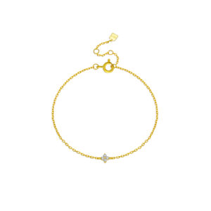 925 Silver Gold Plated Mini CZ Clover Bracelet, Size 15+3cm Extender, Charm 4.5mm-MMB119