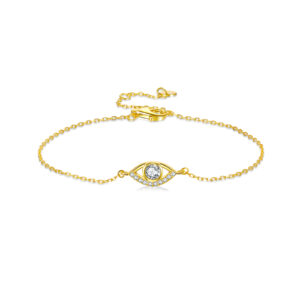 925 Silver Gold CZ Evil Eye Bracelet, Size 15+3cm, Charm Size 14mm-MMB127