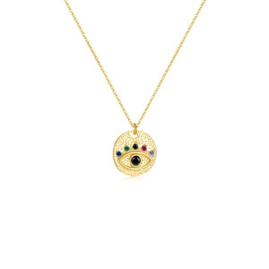 925 Silver Gold-Plated Evil Eye Gem Pendant Necklace-MMN160