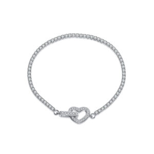 925 Silver Gold Paved CZ Heart Toggle Bracelet, Size 16cm, Charm Size 12.5×10.5mm-MMB155