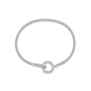 925 Silver Gold Paved CZ Toggle Bracelet, Size 16cm, Charm Size 12.5mm -MMB156