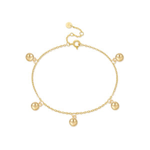 925 Silver Gold-Plated Dangling Bead Bracelet, Length 15+1+1+1cm, Bead 5.2mm, Round Clasp, 2.5mm Cross - MMB165