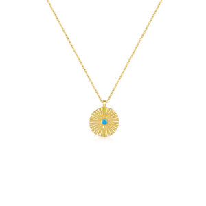 925 Silver Gold-Plated Sunburst Gem Pendant Necklace-MMN159