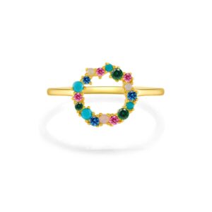 925 Silver Gold-Plated Circle Multi-Gem Ring-MMR179