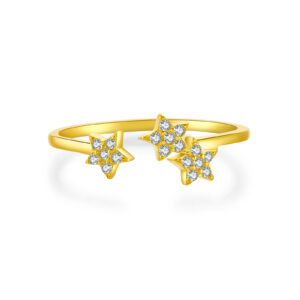 925 Silver Gold-Plated Double Star Zircon Open Ring-MMR185