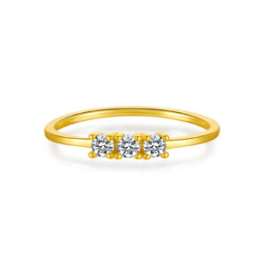 925 Silver Gold-Plated Triple Diamond Slim Ring-MMR196