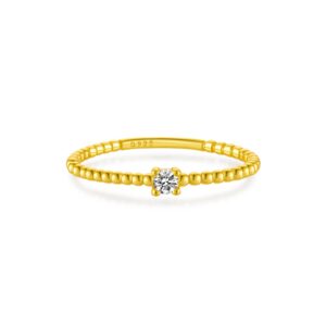925 Silver Gold-Plated Beaded Diamond Ring-MMR208