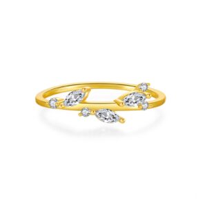 925 Silver Gold-Plated Pear Diamond Ring-MMR218