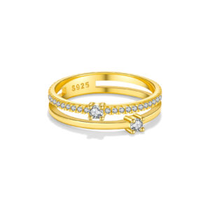 925 Silver Gold-Plated Double-Band Diamond Ring-MMR239