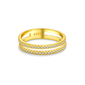 925 Silver Gold-Plated Double-Band Pavé Diamond Ring-MMR240