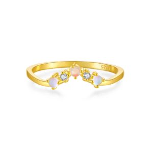 925 Silver Gold-Plated Opal Accent Ring-MMR244