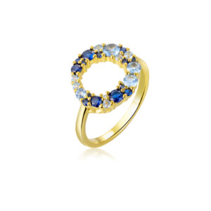 925 Silver Gold-Plated Blue & White Gem Open Ring-MMR259