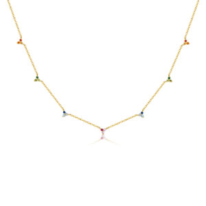 925 Silver Gold-Plated Multicolor Gem Dangle Necklace-MMN175