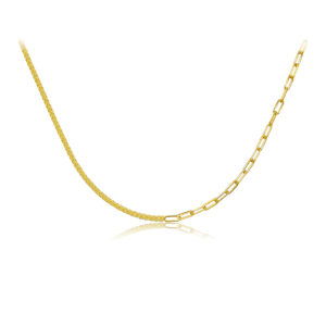 925 Silver Gold-Plated Two-Tone Pink Gem Chain Necklace-MMN055/MMN054