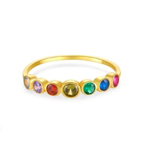 925 Silver Gold-Plated Multi-Color Gem Band Ring-MMR061/MMR062