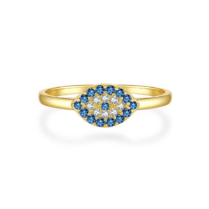 925 Silver Gold-Plated Blue Gem Cluster Ring-MMR140