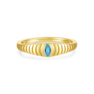 925 Silver Gold-Plated Blue Marquise Textured Ring-MMR169