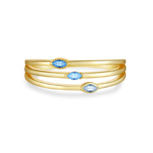 925 Silver Gold-Plated Multi-Band Blue Gem Ring-MMR170