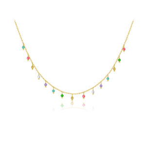 925 Silver Gold-Plated Multicolor Bead Dangle Necklace-MMN112