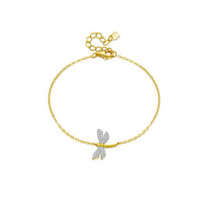 925 Silver 18K Gold Plated CZ Dragonfly Charm Bracelet, Size 15+3cm, Charm 15×11.5mm-MMB64