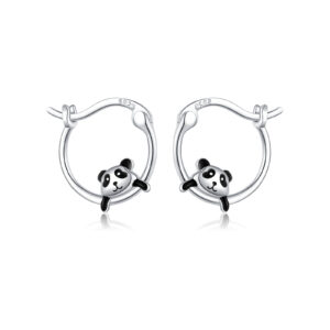 925 Sterling Silver Panda Huggie Hoop Earrings-MME1163