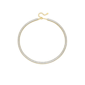 925 Silver Gold-Plated Baguette Gem Choker Necklace-MMN153