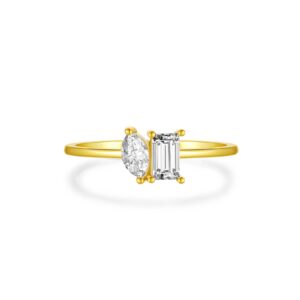 925 Silver Gold-Plated Emerald-Cut Diamond Solitaire Ring-MMR277