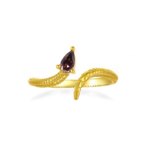 925 Silver Gold-Plated Teardrop Gem Twisted Band Ring-MMR279