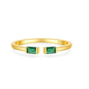 925 Silver Gold-Plated Double Emerald Bar Ring-MMR280