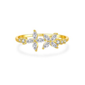 925 Silver Gold-Plated Double Flower Diamond Ring-MMR282