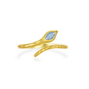 925 Silver Gold-Plated Snake-Shaped Blue Gem Ring-MMR289
