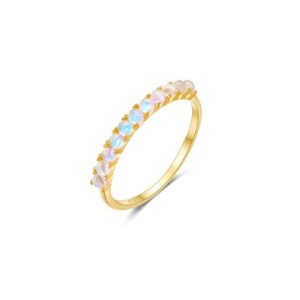 925 Silver Gold-Plated Opal & Pearl Cluster Band Ring-MMR291