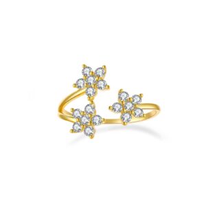 925 Silver Gold-Plated Triple Star Diamond Ring-MMR293