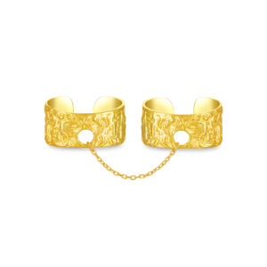 925 Silver Gold-Plated Engraved Double-Cuff Chain Ring-MMR298