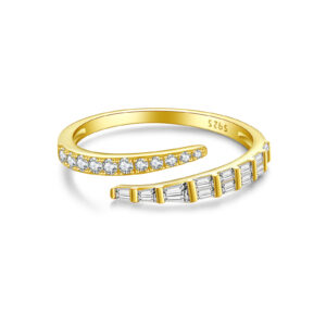 925 Silver Gold-Plated Baguette Diamond Open Ring-MMR312